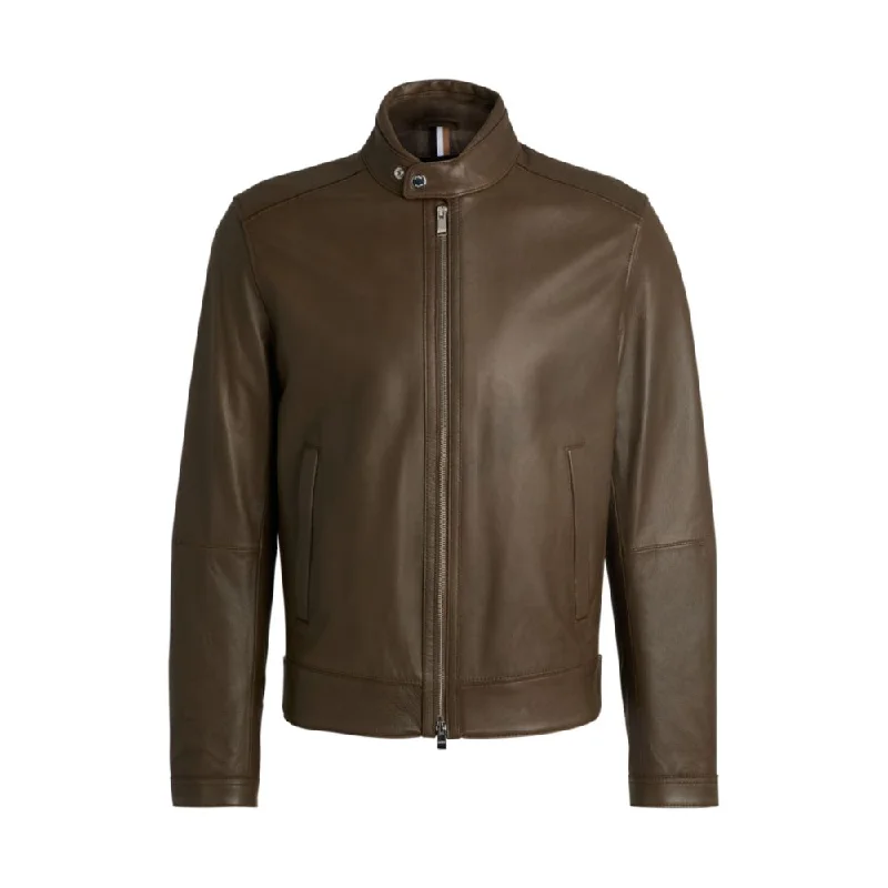 Regular-fit jacket in grained leather