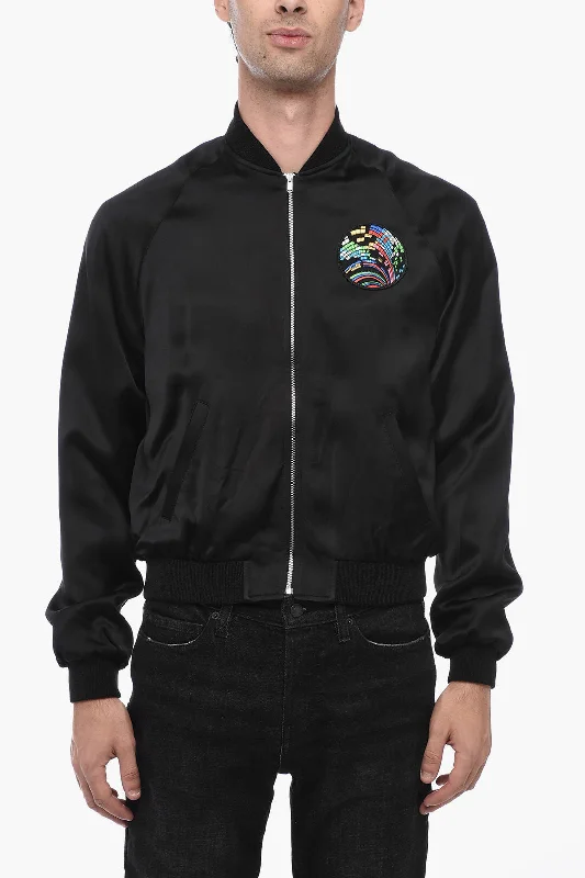 Saint Laurent Viscose Bomber Jacket with Shark Patch