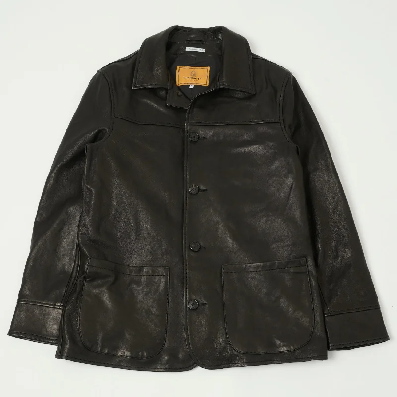 Shangri-La Heritage 'Enzo' Leather Car Coat - Black