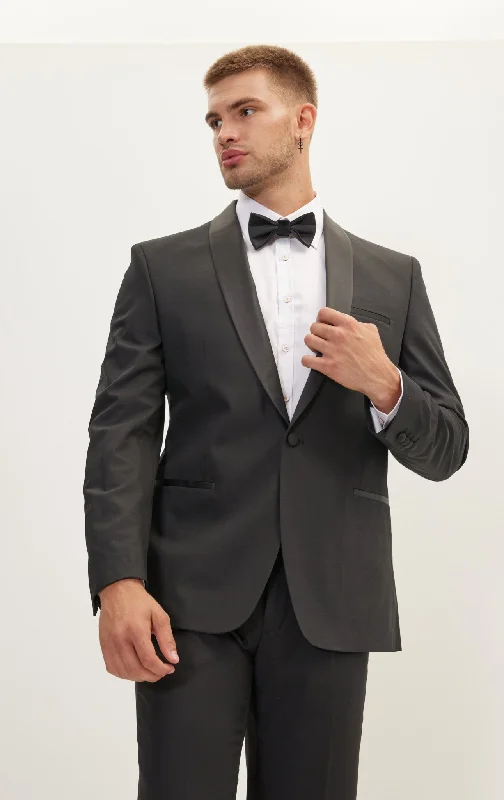 Solid Shawl Lapel Tuxedo Jacket - Black