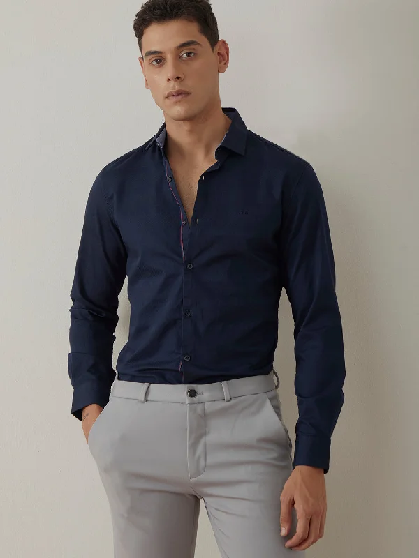 Navy Plain Cotton Shirt