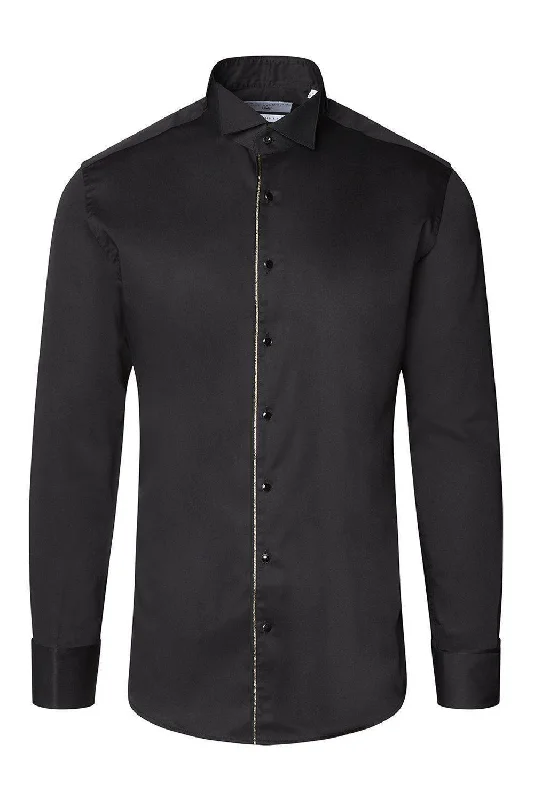 Piped Lurex Detailed Tuxedo Shirt - Black Black