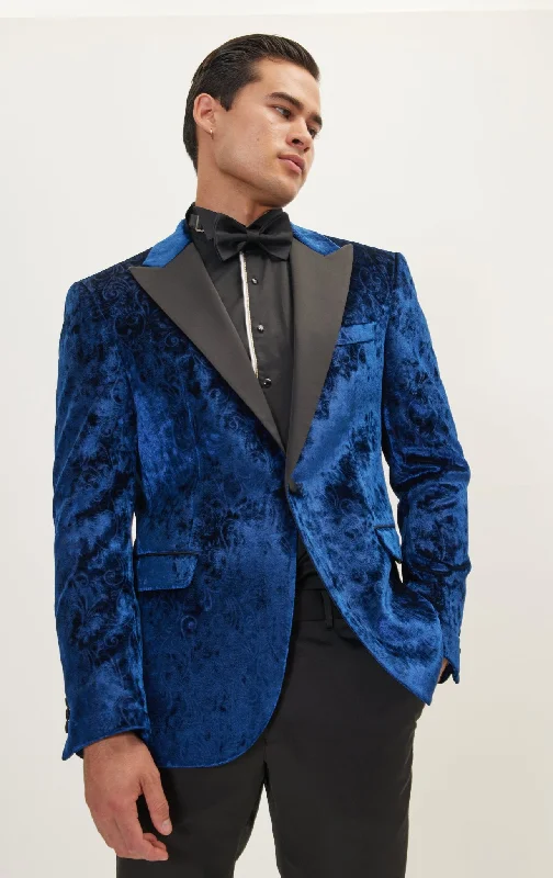 Spiral Floral Velvet Dinner Jacket - Navy