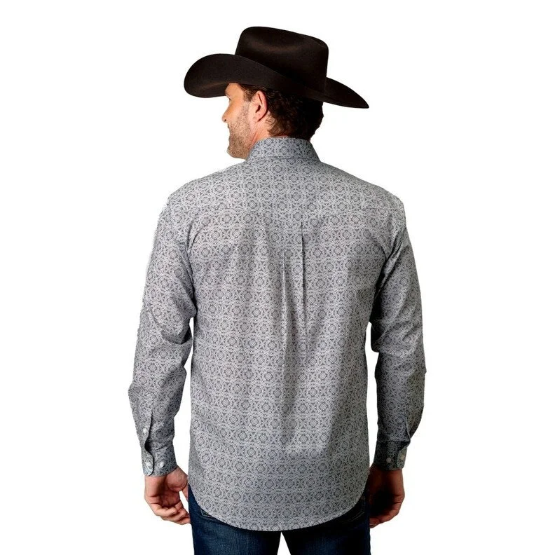 Roper Western Shirt Mens L/S Print Medallion Gray 03-001-0325-2026 GY