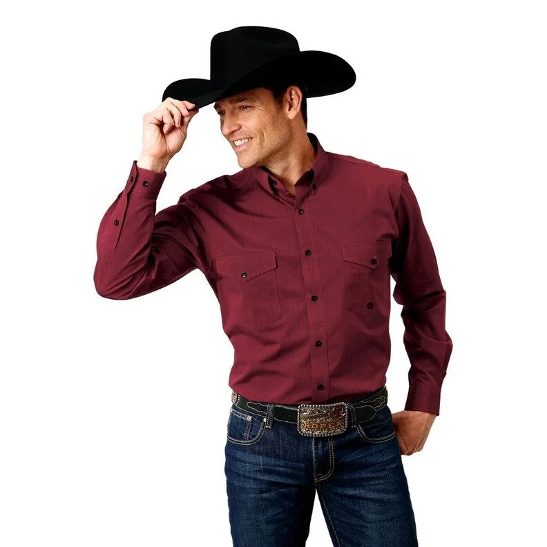 Roper Western Shirt Mens L/S Ruby Falls Wine 03-001-0365-0706 WI