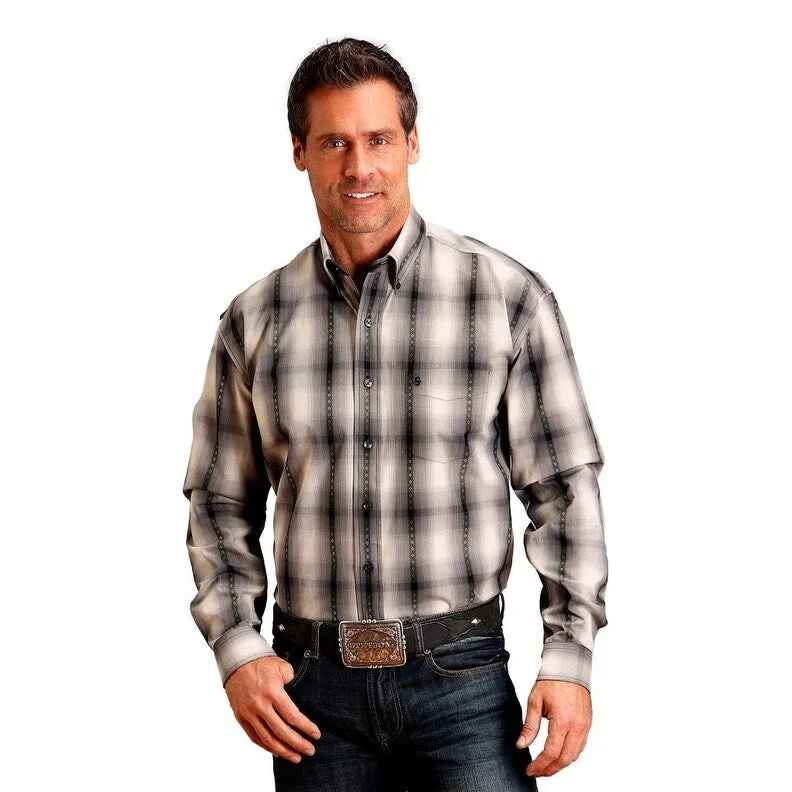 Stetson Western Shirt Mens L/S Ombre Plaid Gray 11-001-0579-0193 GY