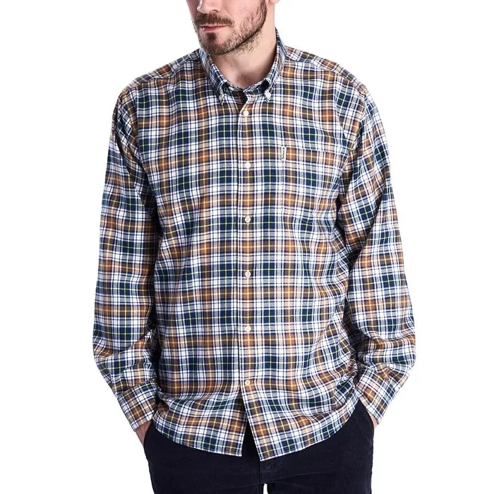 Barbour Men's Lund Regular Fit Plaid Thermo-Tech Button-Down Shirt Brown