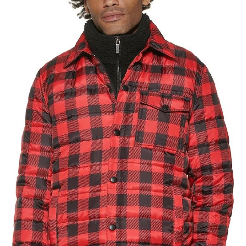 Bass Outdoor Men's Plaid Puffer Shirt Jacket Red