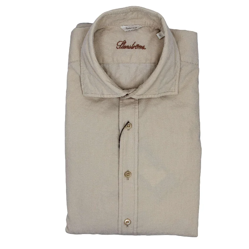 Beige Solid Corduroy Fitted Body Shirt - Stenströms