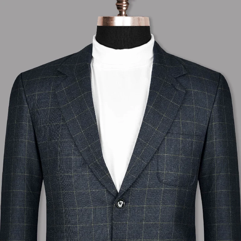 Charcoal with Thin Yellow Windowpane Wool Rich Blazer