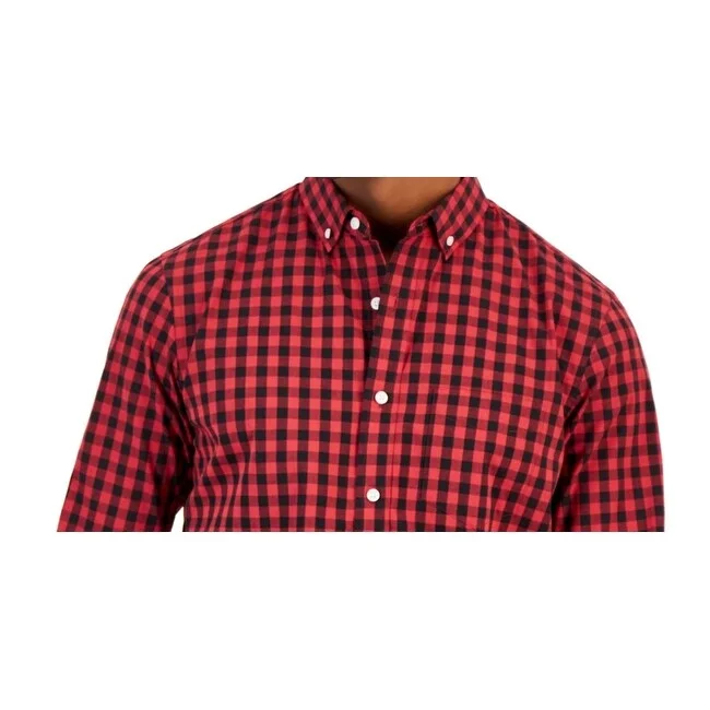 Club Room Men's Grant Classic Fit Check Button Down Poplin Shirt Red Size Medium