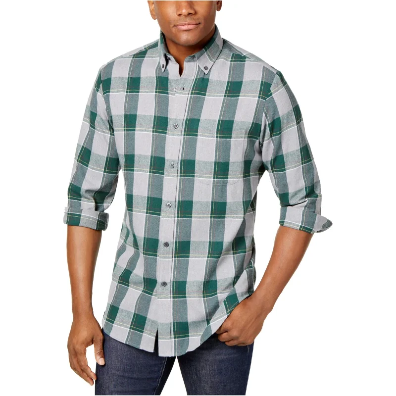 Club Room Mens Plaid Button Up Shirt, Green, Small