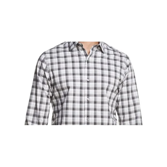 Dkny Men's French Placket Plaid Performance Stretch Woven Shirt White Size X-Large