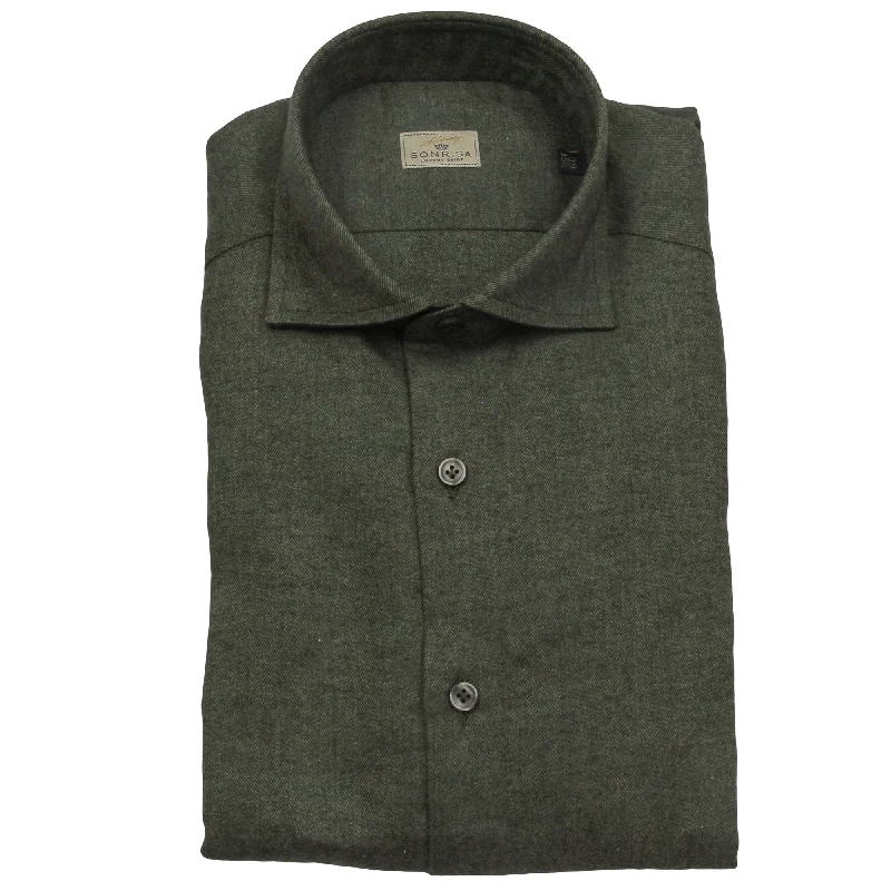 Forest Green Herringbone Cotton Flannel Shirt - SONRISA