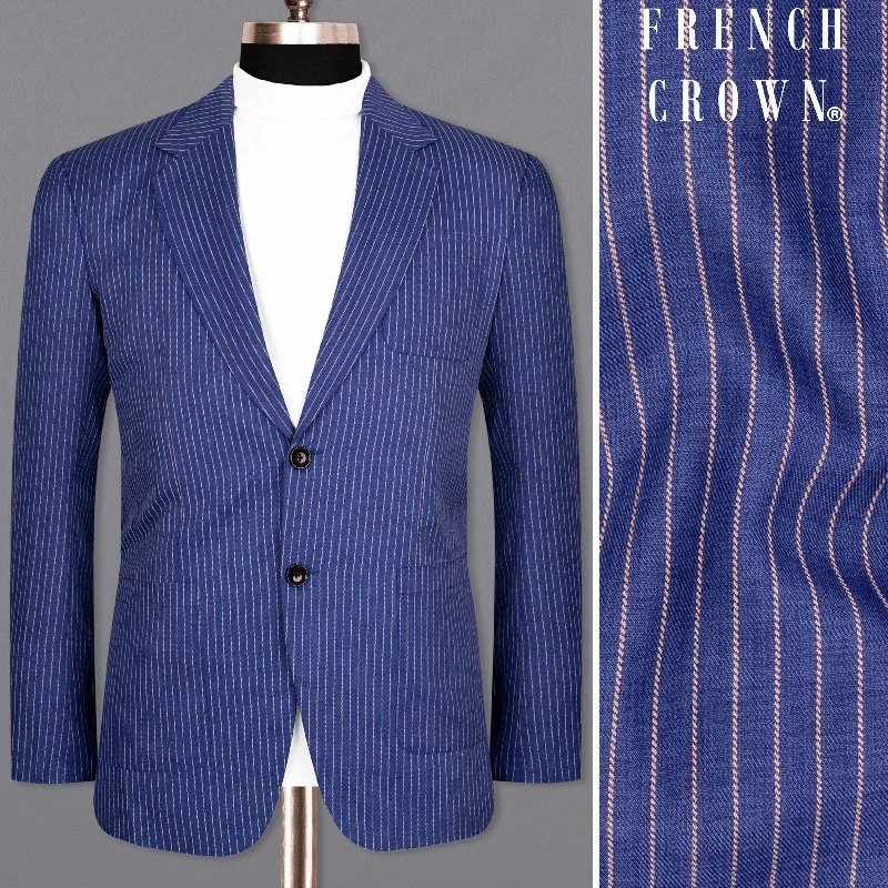 Governor Bay Blue Striped Wool Rich Sports Blazer