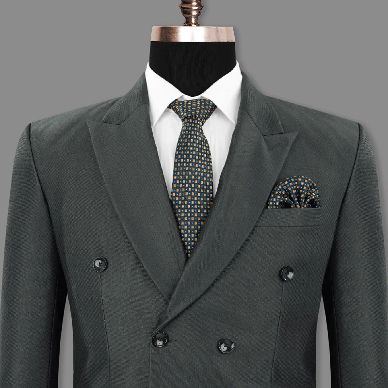 Greyish Green Premium Cotton Double Breasted Blazer