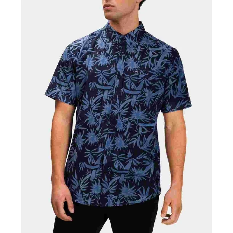 Hurley Men's Shirt Small Button Down Spray Palms Pocket Blue Size Small