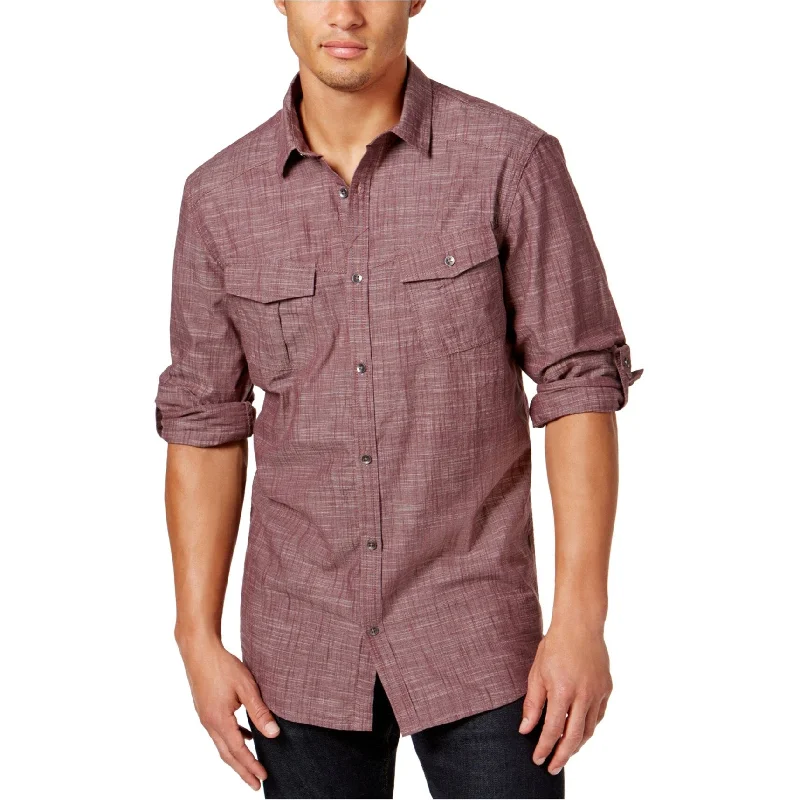 I-N-C Mens Textured Utility Button Up Shirt, Purple, X-Small