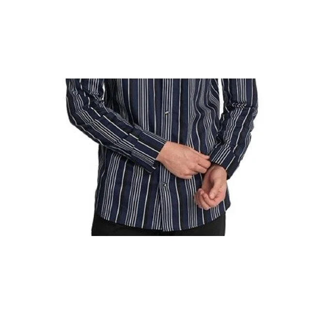 Karl Lagerfeld Paris Men's Striped Button Down Shirt Blue Size Medium