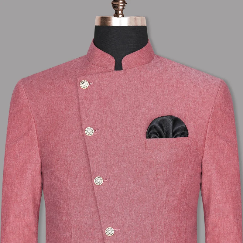 Light Coral Cross Placket Bandhgala/Mandarin Premium Cotton Blazer