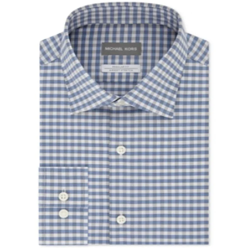 Michael Kors Men's Classic Fit Airsoft Performance Stretch Gingham Shirt Blue Size 18X34-35