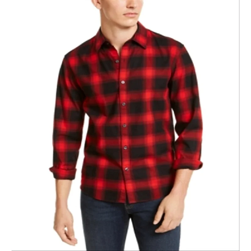 Michael Kors Men's Slim Fit Reed Plaid Shirt Red Size Large