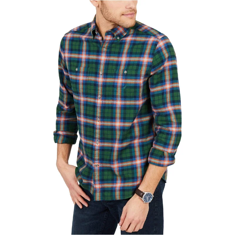 Nautica Mens Flannel Button Up Shirt, Green, Medium