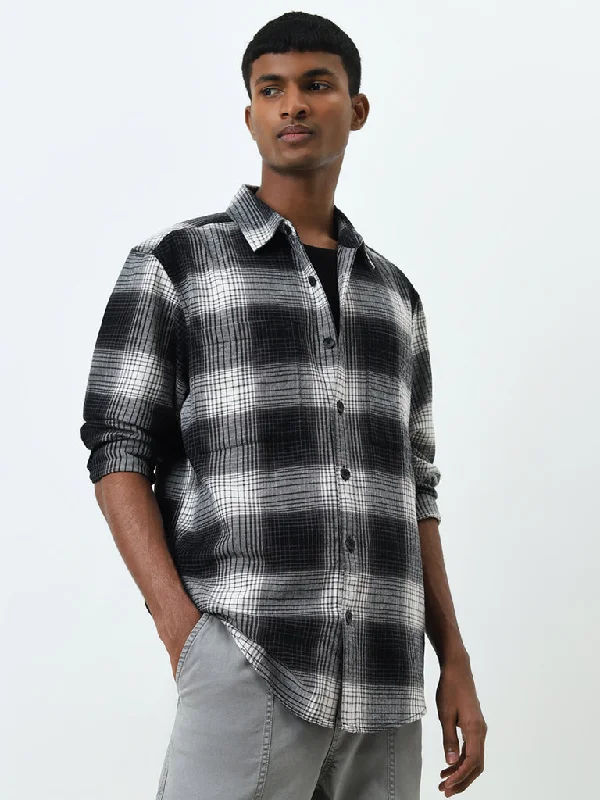 Nuon Black & White Checkered Relaxed-Fit Cotton Shirt