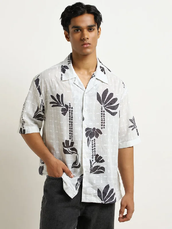 Nuon Off-White Floral Printed Relaxed-Fit Shirt