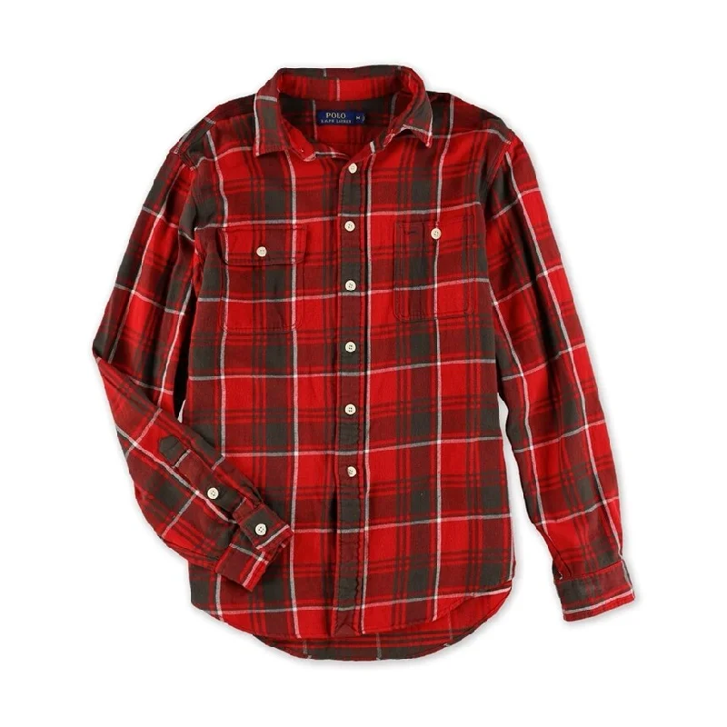 Ralph Lauren Mens Plaid Button Up Shirt, Red, X-Small