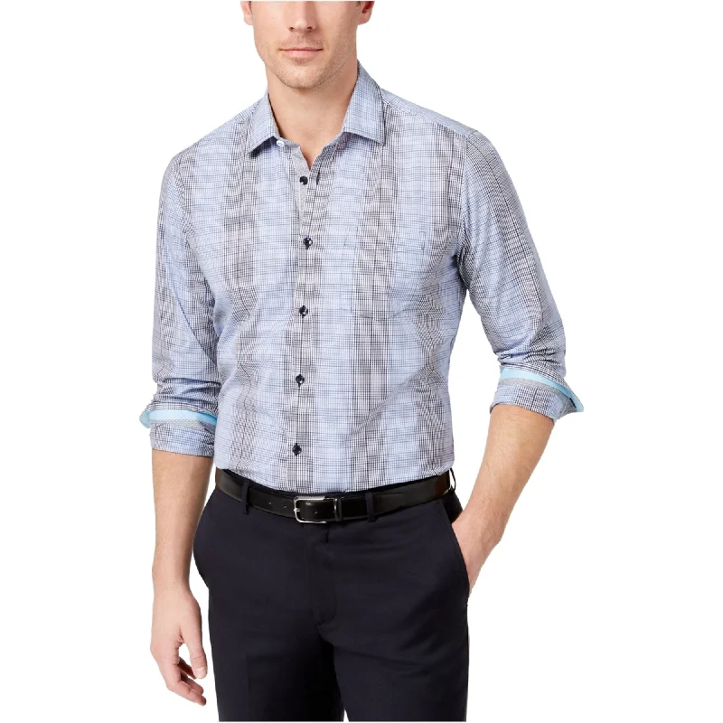 Ryan Seacrest Mens Blue Grid Button Up Shirt, Blue, Large