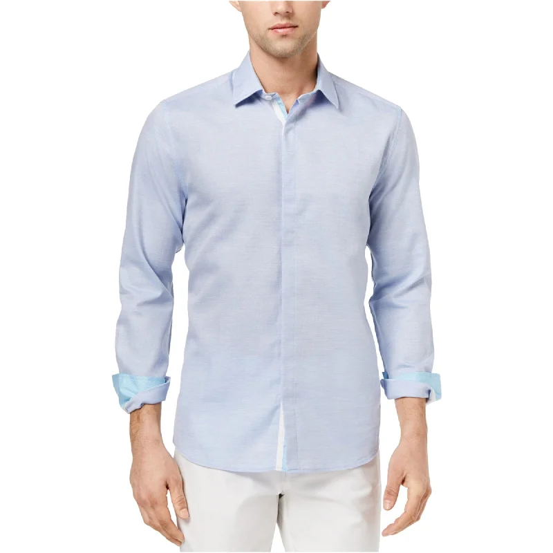 Ryan Seacrest Mens Heather Sport Button Up Shirt, Blue, Small