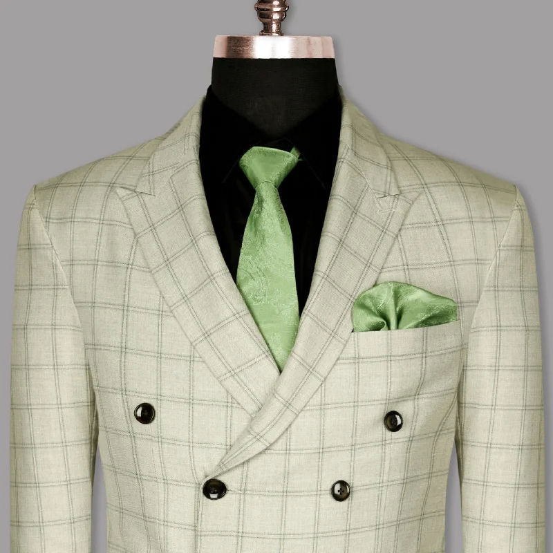 Sand Dollar Windowpane Wool Blend Double Breasted Blazer