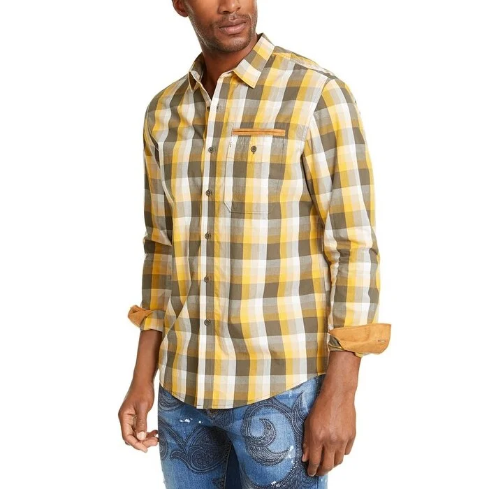 Sean John Men's Mini Check Shirt Yellow Size Large