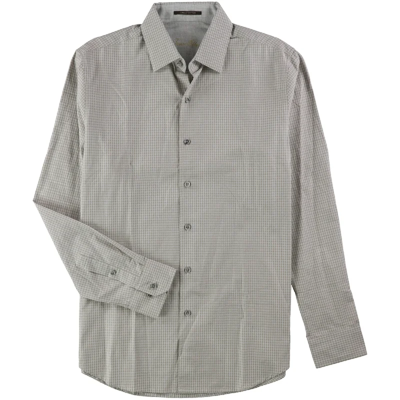 Tasso Elba Mens Supima Check Button Up Shirt, Beige, Small