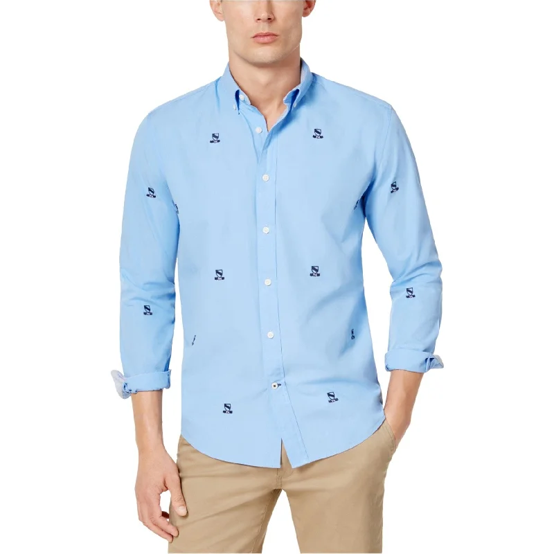 Tommy Hilfiger Mens Johnson Crest Critter Button Up Shirt, Blue, X-Large