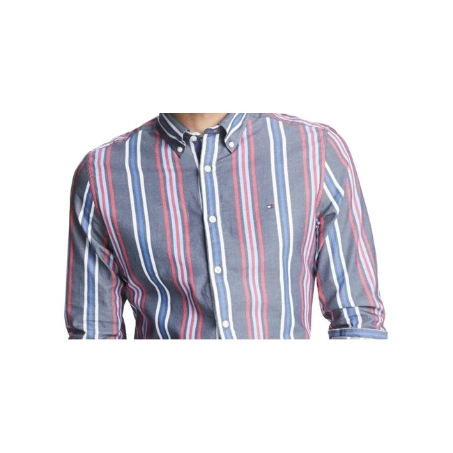 Tommy Hilfiger Men's Striped Stretch Shirt Gray Size Small