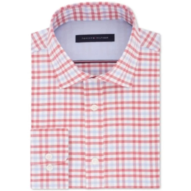 Tommy Hilfiger Men's Woven Plaid Button Down Shirt Red Size 34X35