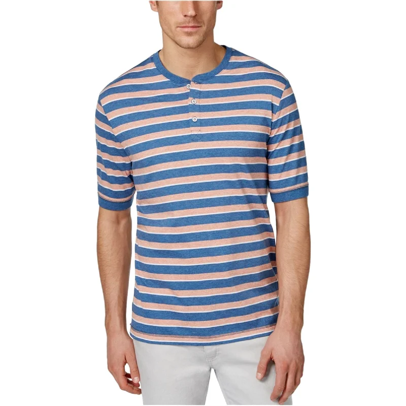 Weatherproof Mens Slub Striped Henley Shirt, Blue, X-Large