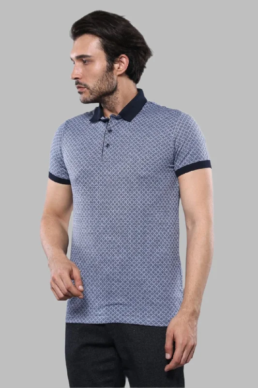 Blue Patterned Polo Men T-Shirt | Wessi