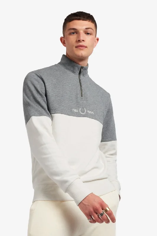 Fred Perry Colour Block Half Zip Sweatshirt White