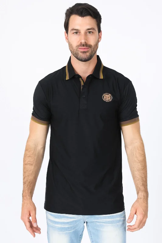 Mens Modern Fit Stretch Cotton Black Polo