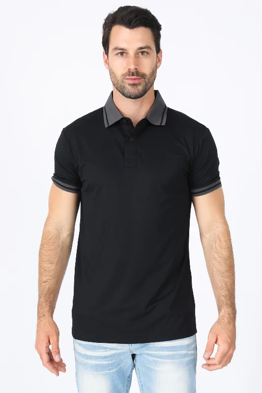 Mens Modern Fit Stretch Cotton Black Polo