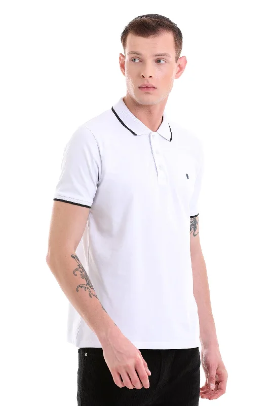 Regular Fit 100% Cotton White Polo T-Shirt