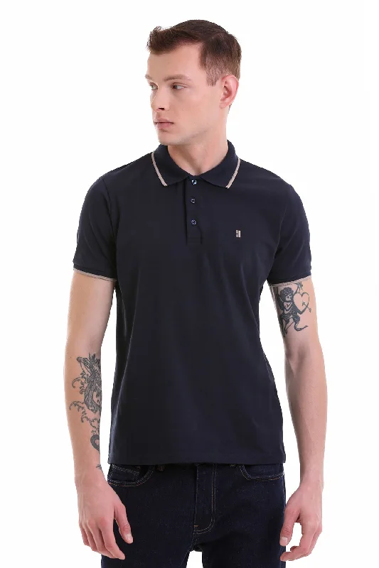 Regular Fit Navy 100% Cotton Polo T-Shirt