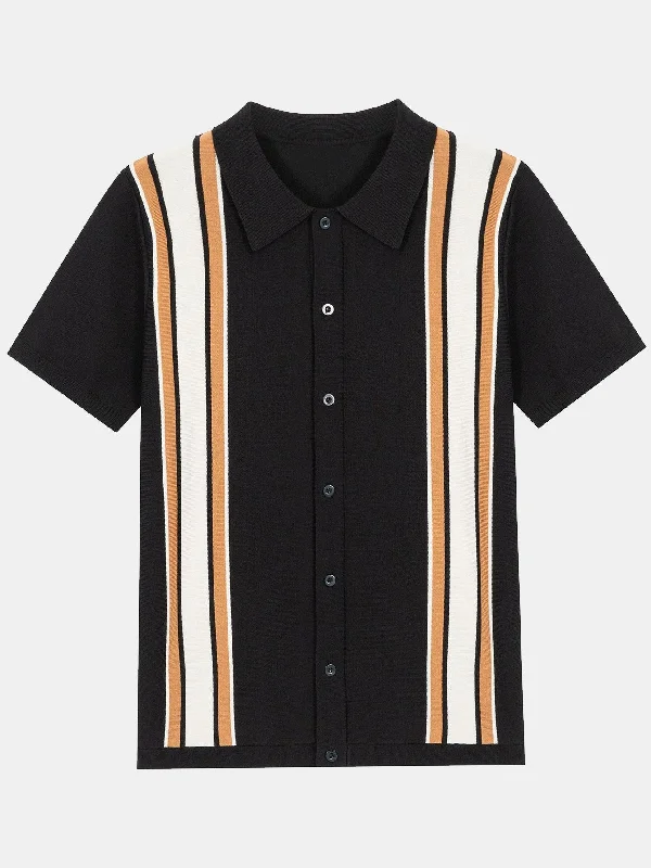 Short Sleeve Multi Stripe Button Up Sweater Polo