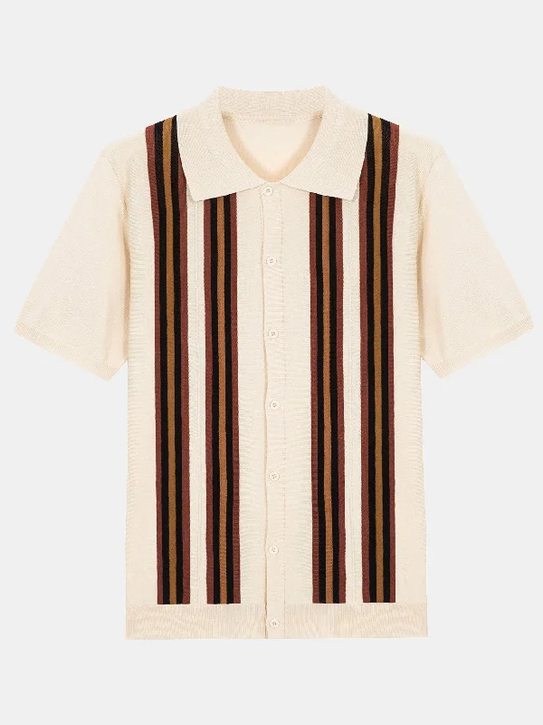 Short Sleeve Striped Button Up Sweater Polo