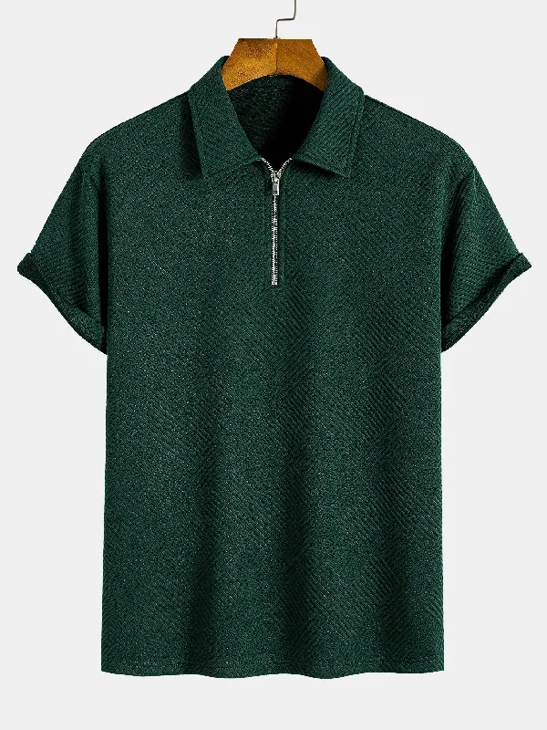 Stripe Jacquard Zip Up Polo