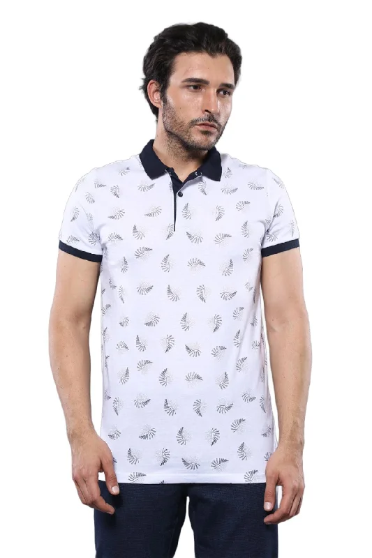 White Printed Polo Men's T-Shirt | Wessi