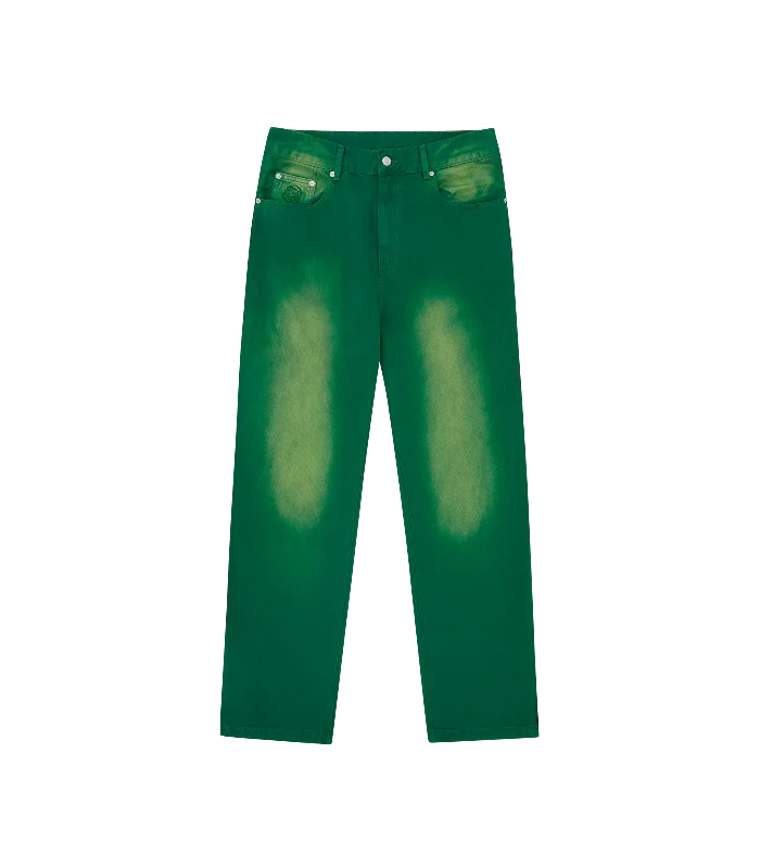 GARMENT DYED DENIM PANT - GREEN